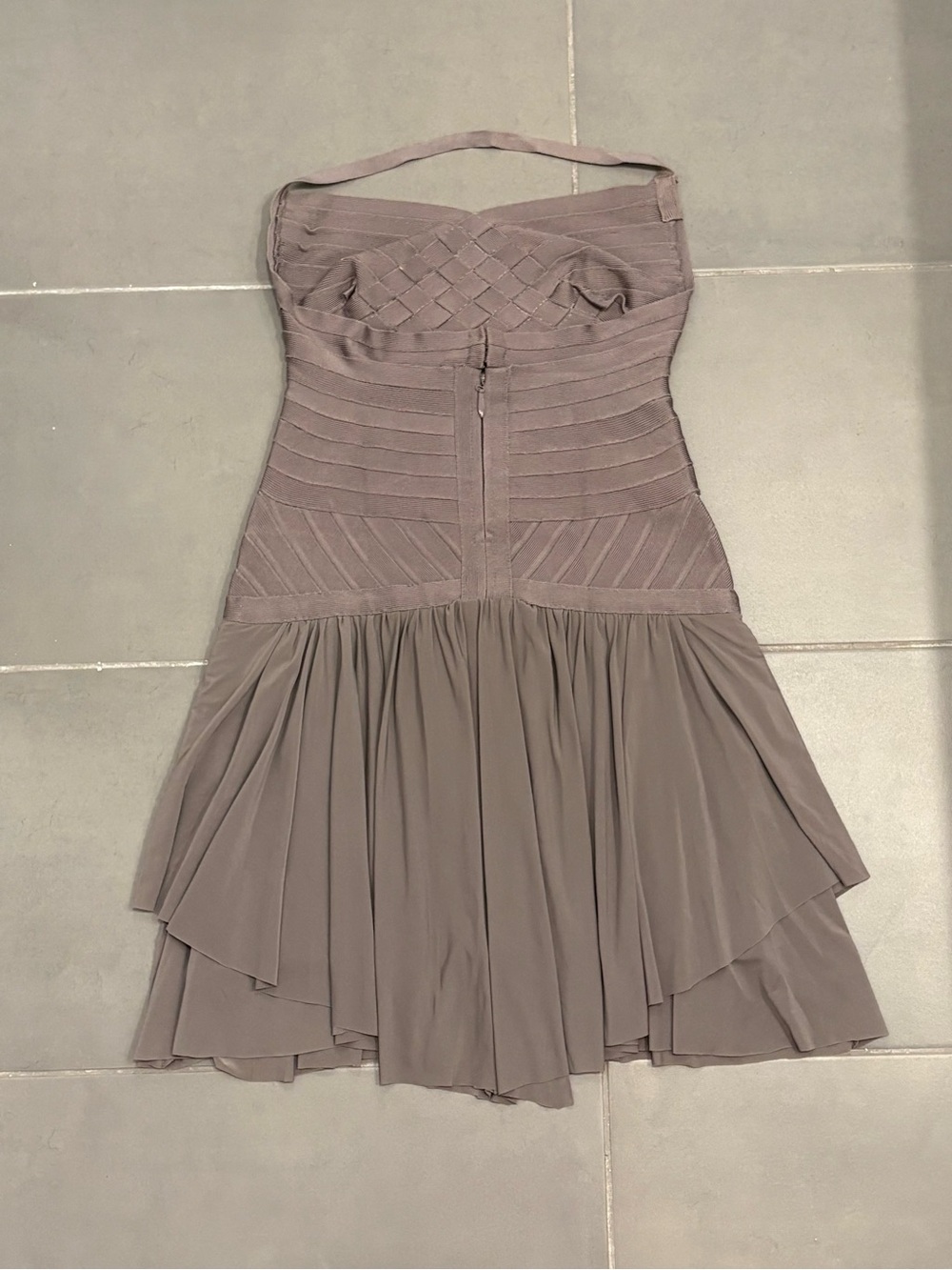 SOLD!! Vintage Herve Leger Taupe Bandage & Layered Cocktail Dress - Picture 9 of 15